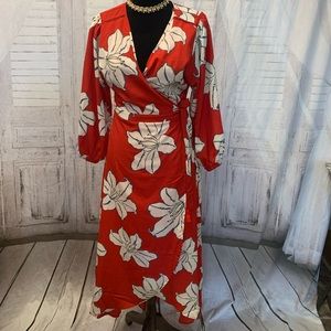 Tropical Red Floral Wrap Dress